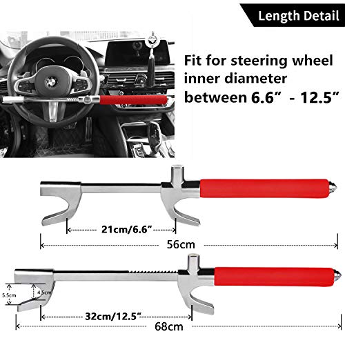 Tevlaphee Steering Wheel Lock For Cars,Wheel Lock,Vehicle Anti-Theft Lock,Adjustable Length Clamp Double Hook Universal Fit Emergency Hammer Window Breaker Self Defense Heavy Duty Secure (Red) #TOP1
