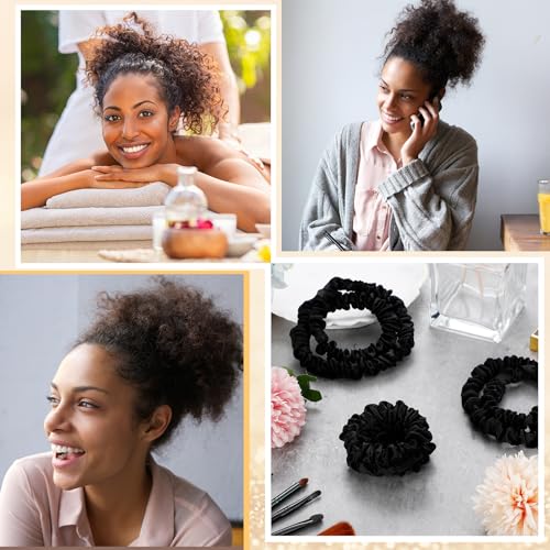 Image of Yunlly 20 Pcs Extra Large Satin Scrunchies Extra Long Silk Hair Tie Elastic Non Slip Ponytail Holders Stylish Hair Accessories for Women Thick Curly, Natural and Dreadlock, Black