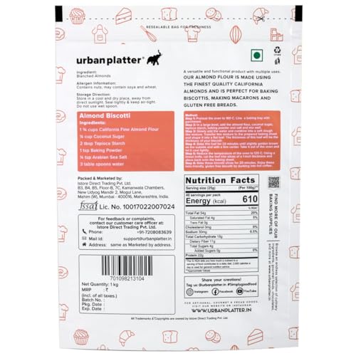 Image of Urban Platter California Blanched Almond Flour, 1kg (Naturally Gluten-Free | Finely Milled | Low-Carb | Ideal for Baking & Keto Recipes)