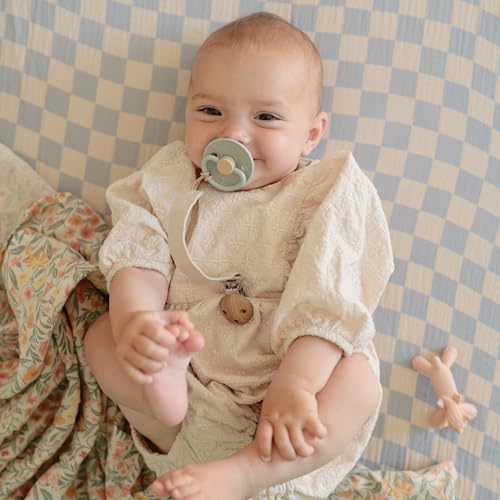 Image of FRIGG Little Viking SilkySoft Silicone Baby Pacifier 2-Pack | Made in Denmark | BPA-Free (Sage /Cream, 0-6 Months)
