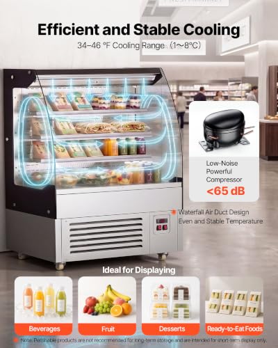 Image of VEVOR Open Air Merchandiser, 7.5 cu. ft. 3-Tier Shelving Commercial Refrigerator, Grab and Go Fan Cooling Display Cooler, with LED Lighting, Night Curtain, Upright for Restaurants, Stores, Office