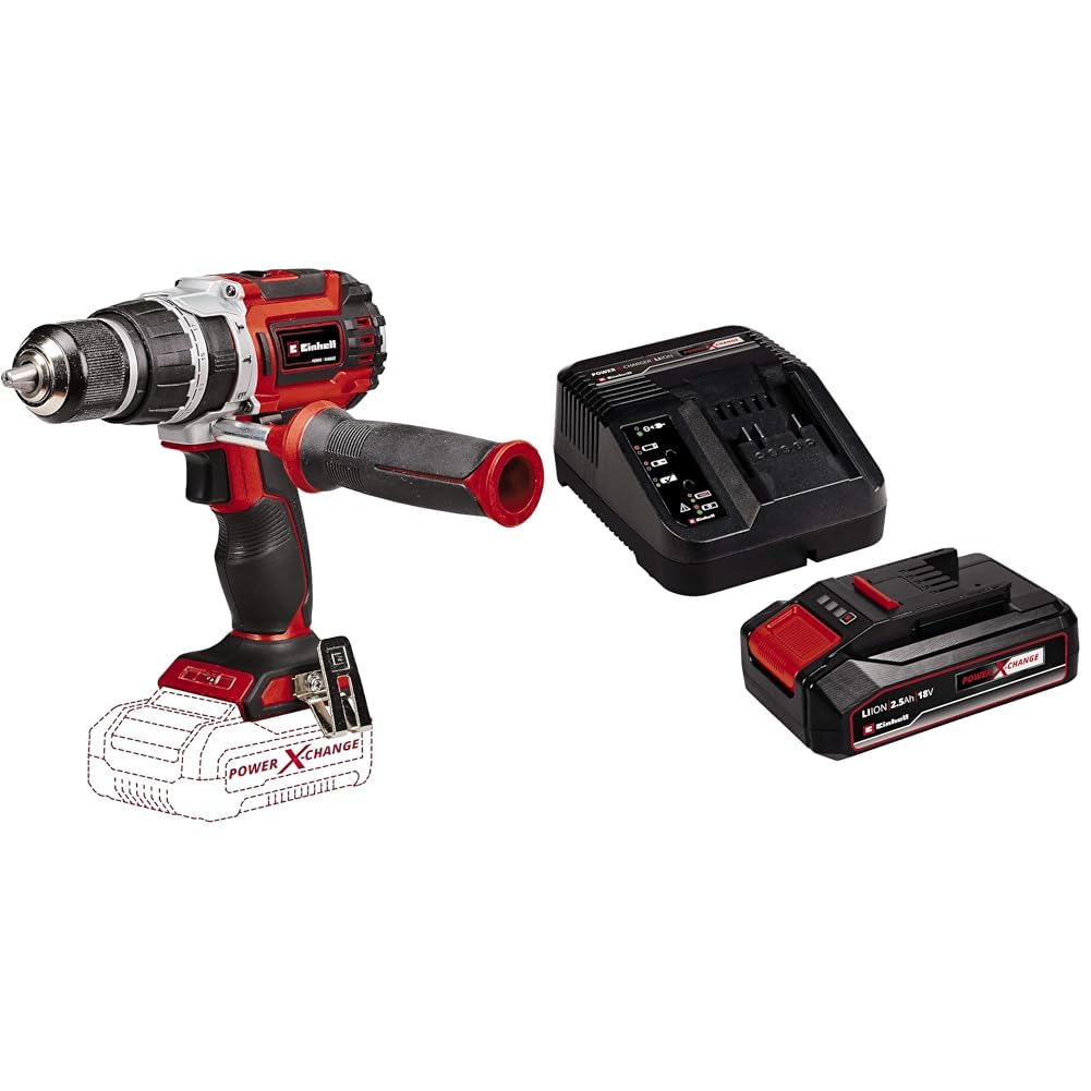Einhell Profesional Taladro percutor con batería TP-CD 18/60 Li-i BL-Solo Power X-Change(iones de litio,18V, motor sin escobillas,60 Nm, nº de impactos 32.000 rpm, envío con batería 2.5 Ah y cargador)
