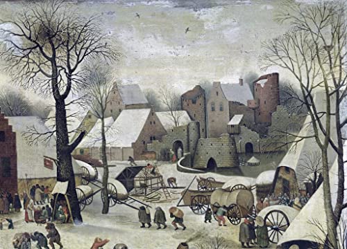 Lienzo de Pieter Brueghel el Viejo con detalle de casas flamencas para salón de 60x90cm