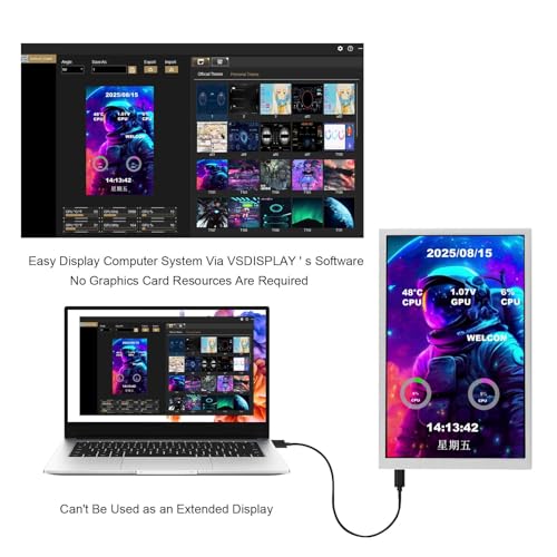 Image of VSDISPLAY 8'' 1280x800 PC Case Screen IPS Portable Small Monitor,White | Supports Theme Edit for Monitoring Computer CPU GPU RAM Temp Data