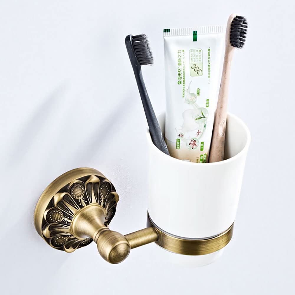 Portacepillos de dientes, portavasos individual for enjuague bucal, soporte for vaso de cepillo de dientes montado en la pared de cobre antiguo, soportes for tazas de cerámica for baño y hogar(Bronze)