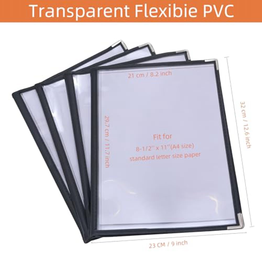 4 Couvertures de Menu Pièces, Couvertures de Menu 8,5 X 11 Pouces, Support de Menu 4 Pages 8 Vues, Couvertures de Menu de Restaurant pour Papier de Format A4, Livre de Menus Installation Fac
