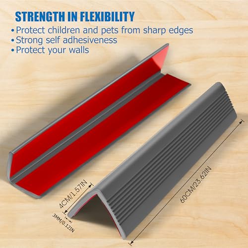 Image of Wall Corner Protectors 4 Pack,1.57x1.57x23.62x0.12 inch PVC Double Side Proof Corner Guards for Sharp Edges, Self-Adhesive Corner Protectors for Home, Kindergarten,Thickness-3mm(0.12 in)