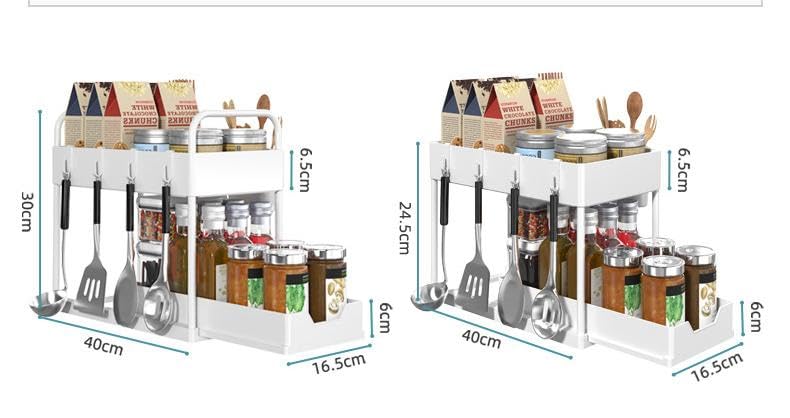 KBOX811 Under Sink Storage rack, PP+ABS Sliding Cabinet Basket and Storage Organizer 2 Tier Pull Out Cabinet Organizer for Kitchen Bathroom, Large Capacity,