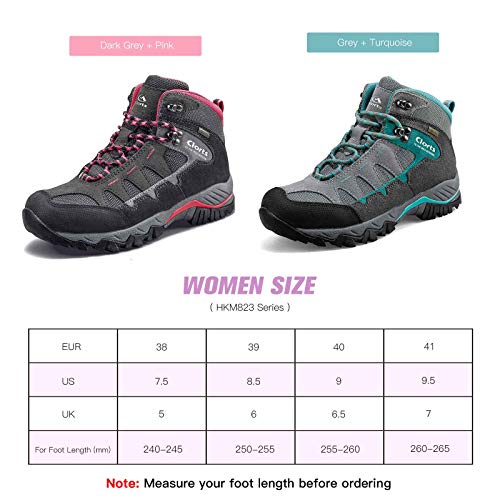 Clorts Women's Pioneer Hiking Boots Waterproof Suede Leather Lightweight Hiking Shoes Grey/Turquoise US Women Size 7.5 Medium Width - Thumbnail 5