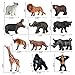 SIENON 12pcs Wild Animals Figure Toys with Cards, Plastic Realistic Zoo Jungle Safari Figurines with Elephant Lion Giraffe Bear Gorilla Hippo for Kids Educational Learning Party Favors Cake Decoration