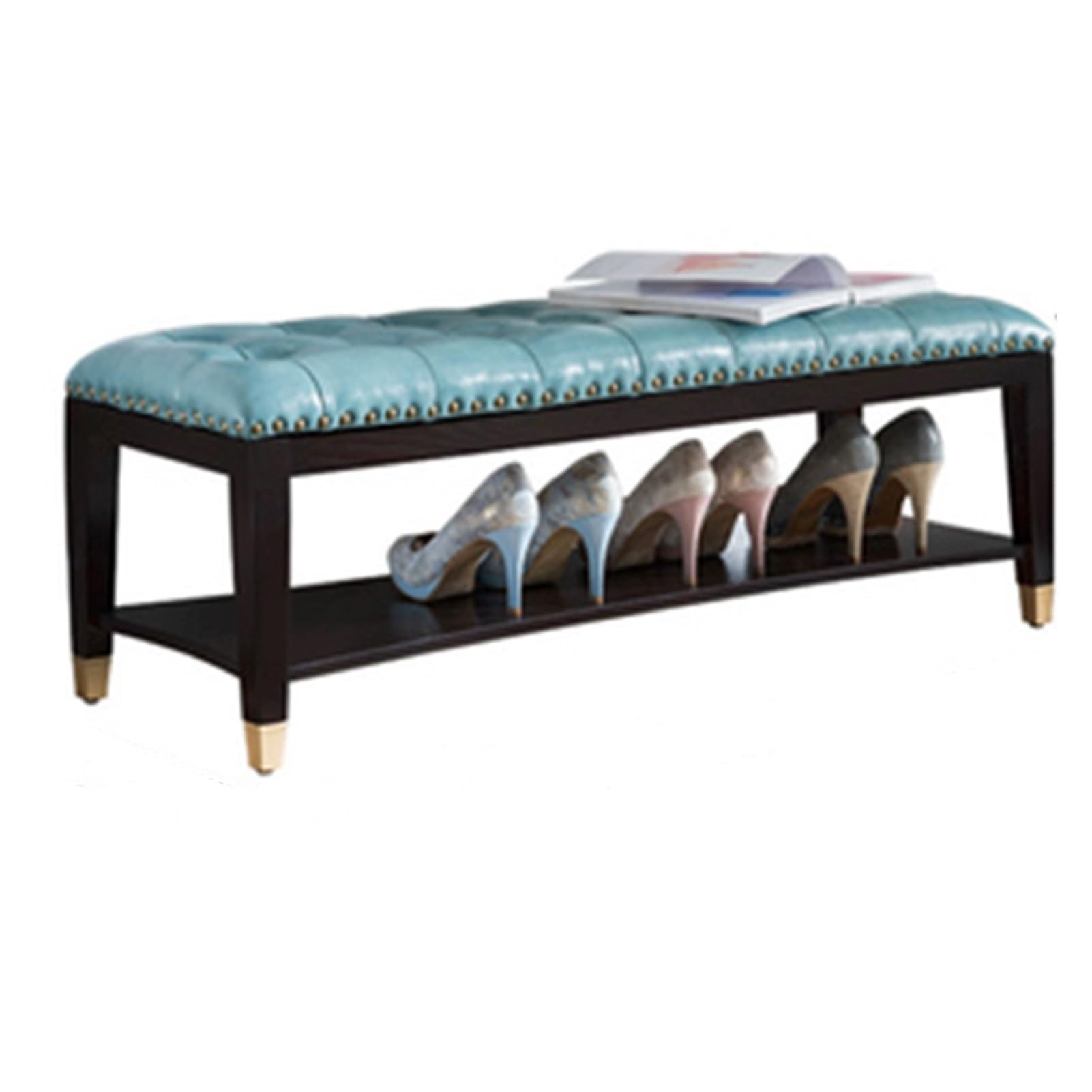 MSHGSKU 2Tier Solid Wood Shoe Storage Bench Rack for Entryway Hallway Balcony & Living RoomStylish Blue Organizer (100x35x33cm) SpaceSaving Shoe Shelf