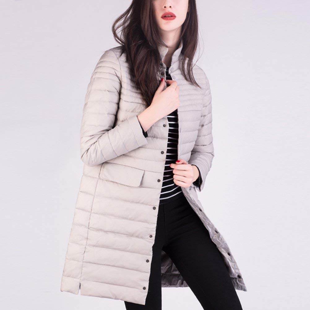 Plumas Mujer Fashion Casual Largos Abrigos Primavera Otoño Modernas Chaqueta Acolchada Ligeramente Acolchado Colores Sólidos Manga Larga Botones De Cierre con Cremallera Outerwear Abrigo Acolchado