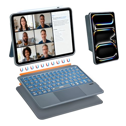 WIWU Funda iPad con Teclado para Pro 11 Pulgadas M4/M5 2024/2025 Teclado Magnético Desmontable 3 en 1 Soporte Ajustable Retroiluminadas 7 Colores Touchpad (Gris, iPad Pro 11