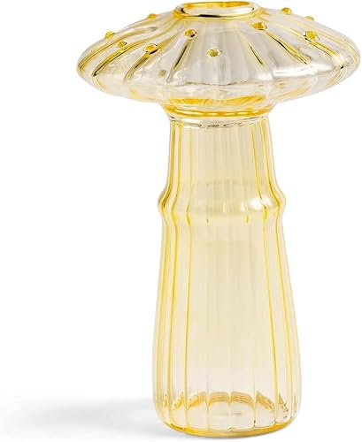 Ochine Decorative Mushroom Vase Mushroom Glass Bud Vases Hydroponic Plant Vases Delicate Flower Vase Cottagecore Mushroom Decor Unique Brown Glass Vase for Home Kitchen Office Living Room Decor