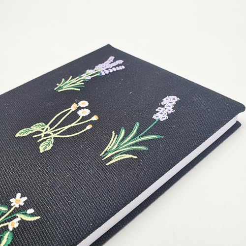 Image of Punch Studio Kelly Green Delicate Floral Black Embroidered Hardcover Fabric Journal with 192 Pages, 6 inch x 8.5 inch (43975)