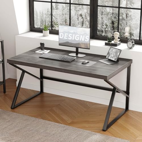 HSH Industrial Home Office Desk, Metal and Wood Computer Desk, Rustic Vintage Soho Work Study Writing Table, Modern PC Desk for Livingroom Bedroom, Farmhouse Computer Table Grey 55 inch Wide