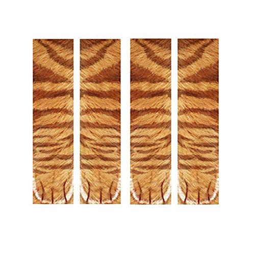 Blostirno Animal Paws Socks Unisex Adult 3D Print Paw Cat Tiger Paws Crew Socks (2 pairs orange cat)