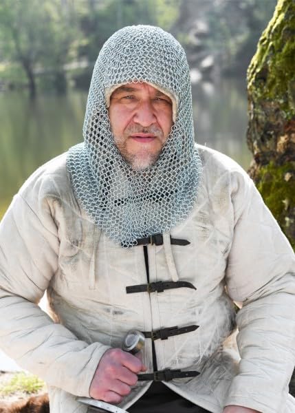 OlkaFred Medieval Chain mail Coif Larp Role Play Costume for Movies TV Shows Gifts Historical War Metal Costume Cap