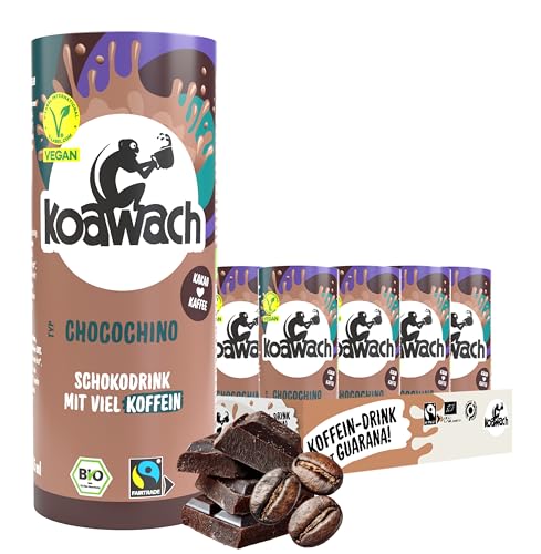 koawach Trinkschokolade Chocochino Schokolade mit Koffein 12x235ml Set Bio-Trinkkakao mit Guarana & Kaffee Hafermilch Energy Drink alternative mit Hafer Schokodrink in nachhaltigen Papp-Dosen