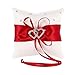 MINGZE Anello Cuscino Anello di Nozze Portatore Cuscino Decorazione Romantico Matrimonio Nastro Bowknot Fascino Strass Amore Cuore Cuscino dell'anello (Rosso, 15 * 15cm)