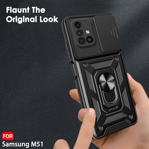 Image of TheGiftKart Tough Armor Bumper Back Cover Case for Samsung Galaxy M51 | Sliding Camera Cover, Kickstand & Ring Holder | 360 Degree Protection Back Cover Case for Samsung Galaxy M51 (PC & TPU, Black)