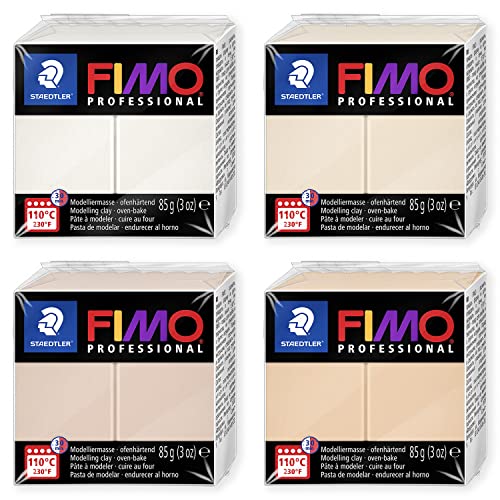 Staedtler 8004 FIMO Professional Oven-Hardening Polymer Modelling Clay - Pack of 4 x 85g Blocks - Neutral Colours