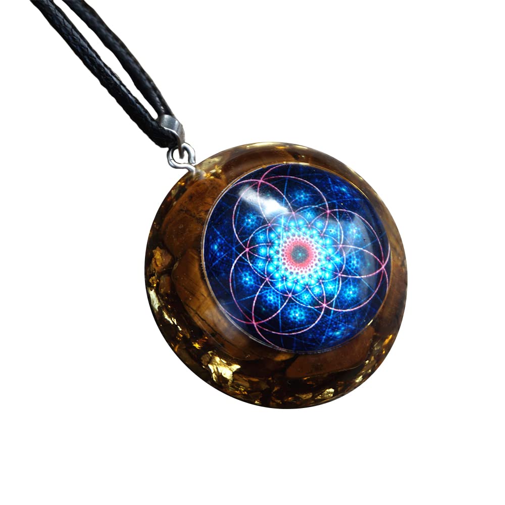 Ciondolo in orgonite Occhio di Tigre Fiore della Vita Collana di Cristallo Orgone Protezione EMF Yoga Meditazione Uomini e Donne