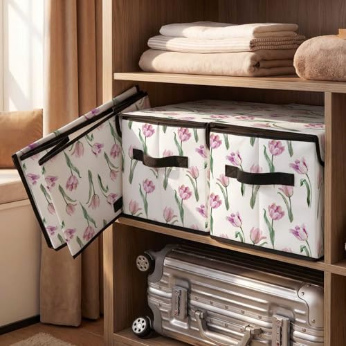 Image of Stackable Storage Bins with Lids,Closet Organizers Fabric Box for Home and Office,Blanket Clothes Organizers,Under Bed Storage Containers 3 Pack