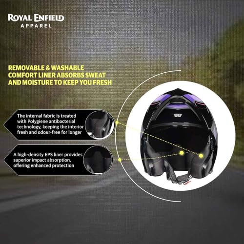 Image of Royal Enfield Stealth MOD TECHBOX Modular Helmet | Certification: ISI & DOT | Shell Construction: High Impact Grade ABS & Fiberglass Composite | Weight: 1200 + /-50 | Purple M