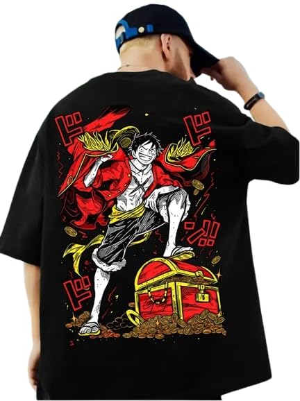 Image of Anime Graphic T-Shirts Collection, Oversized Black Cotton, Japanese Manga Print, Short Sleeve