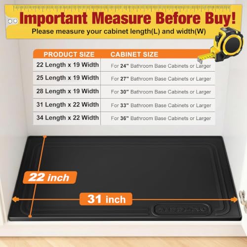 Under Sink Mat 31 X 22, Waterproof Silicone Cabinet Kitchen Liner, Black