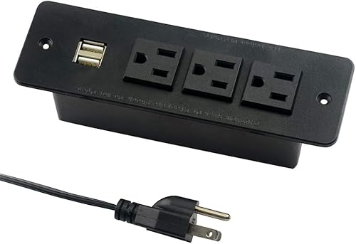 Zapatilla para empotrar, con 3 salidas de corriente alterna, 2 centros USB, para conferencias, de 2.1 amperes, con cable de 9.8 pies, con enchufe
