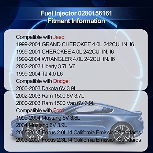 Hisport Fuel Injector 0280156161 6 Pcs Compatible With Jeep Grand Cherokee Laredo L6 4.0L 812-12128 1999-2004 12 Holes, Compatible With Grand Cherokee Wrangler V6 #TOP3