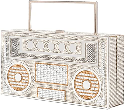 GRUBIFY Bolsa feminina colorida com strass em forma de rádio bolsa de noite com glitter para festa d