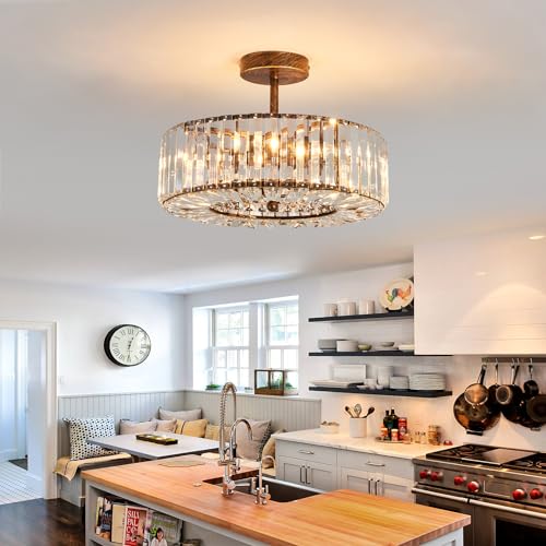 Piepooye 4 Lights Modern Crystal Chandelier Oil Rubbed Bronze Round Semi Flush Mount Ceiling Light Fixture Farmhouse Chandelier For Dinning Room Living Room Bedroom Hallway Entryway Kitchen thumb #6