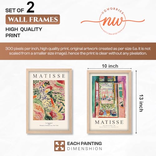 Image of NoWorries Classic Abstract Wall Art Framed Painting Set | Matisse Inspired Modern Art Posters Frame | Premium 300 GSM Paper Print with Synthetic Wooden Frames | Elegant Wall Decor for Living Room, Bedroom, Studio & Office (Set of 2) (NATURAL, ART-2, 10X13INCHES)