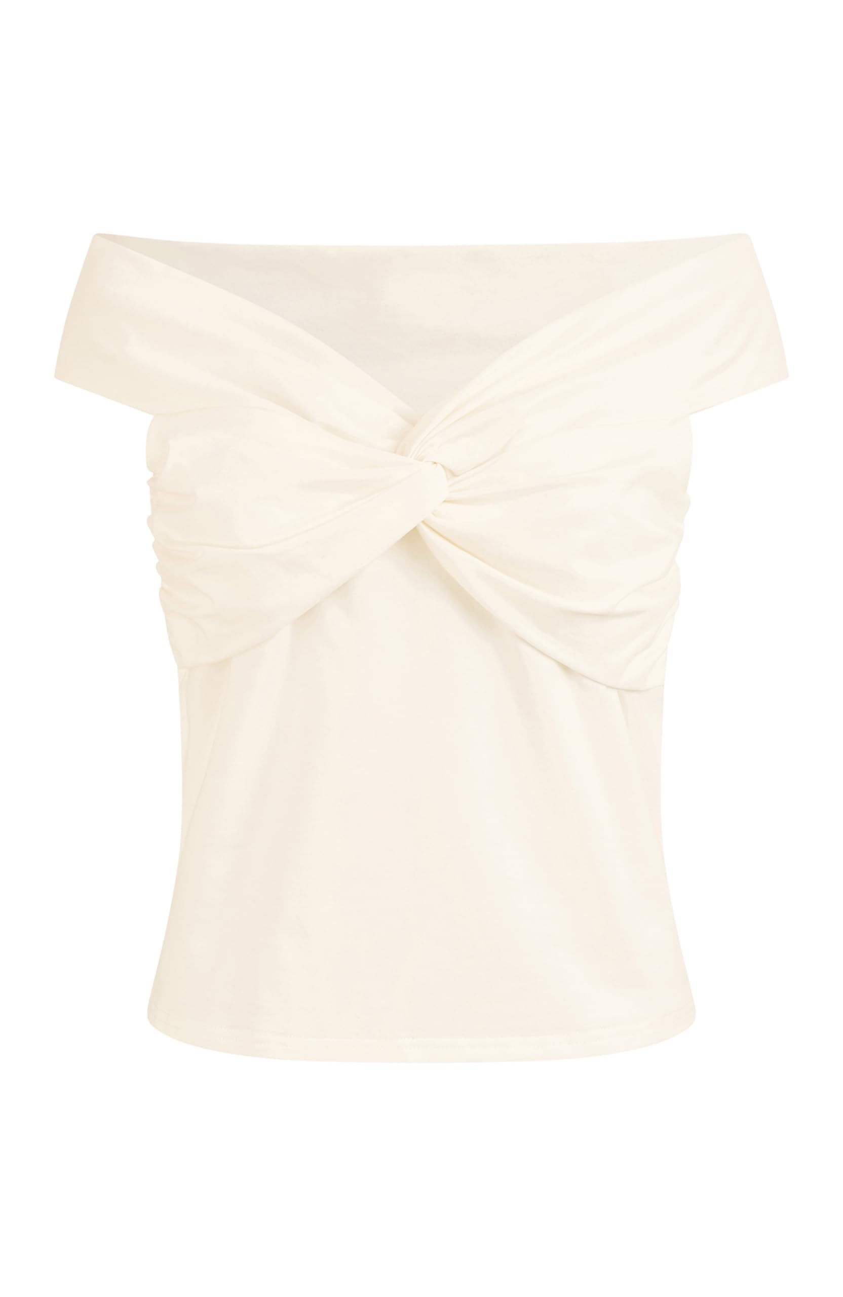 Yumi Women's White Jersey Cotton Bardot Top With Knot Detail | : Size 10