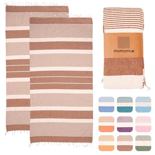 MOMOMUS Lot de 2 Foutas de Plage XL ou Grandes Serviettes de Plage en Coton - Absorbantes, Compactes, Légères - Grands Draps de Bain pour Sauna, Spa et...