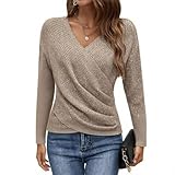 HVT Womens Sweater 2025 Criss Cross Pullover V Neck Long Sleeve Knit Casual Fall Tops Khaki