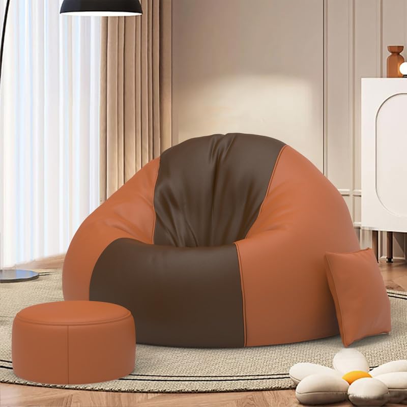 Image of Biggie Bean Bag with Beans Filled 5XL Classic Comfort Bean Sofa-Crafted for Comfort-Styled for Modern Homes with Free Cushion & Footrest (Matching Color : Leatherette Brown Tan-Brown)