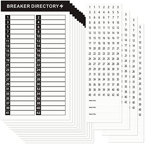 16 Sheets Breaker Panel Labels Electrical Box Sticker Numbers Breaker Panel Labels Electrical Sticker Number Catalog Load Center Adhesive Waterproof Reusable（Black）