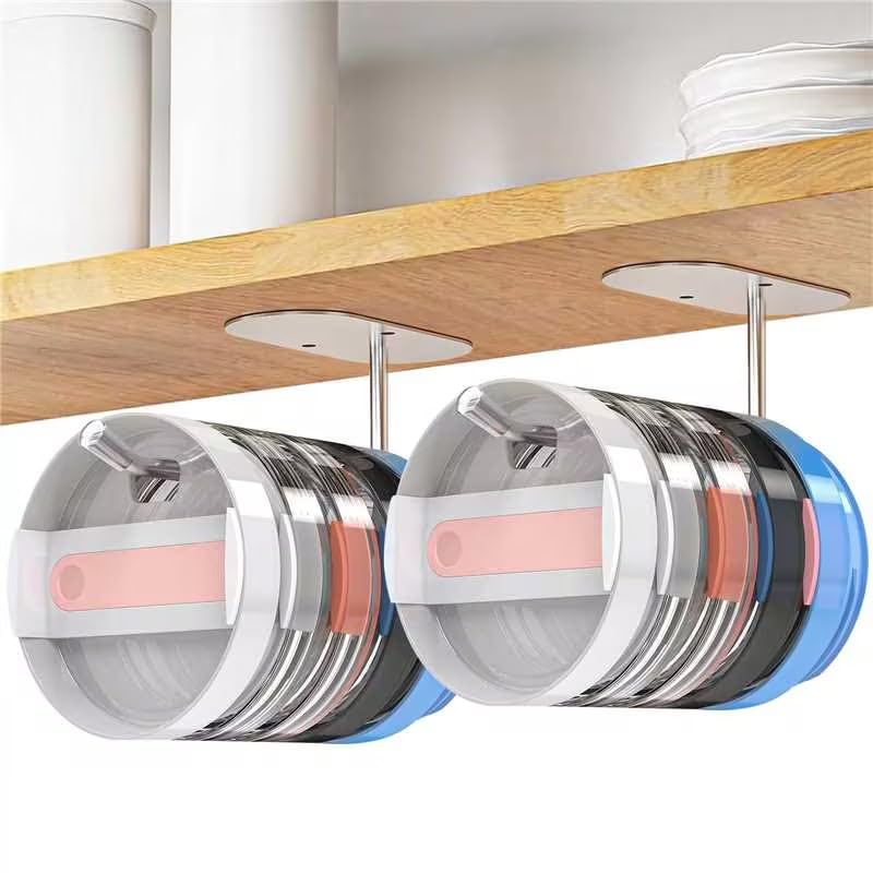 Newthinking 2 Pack Tumbler Lid Organizer Inside Cabinet, Space Saving Cup Lid Organizer for Yeti Tumbler/Stanley Tumbler, Self-Adhesive or Drilling Tumbler Lid Hook for Kitchen Organizers and Storage