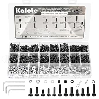 633Pcs Universal RC Screw Kit Screws Assortment Set, Hardware Fasteners for Traxxas Redcat Arrma Rustler Telluride Axial RC4WD HSP HPI SCX10 Losi 1/8 1/10 1/12 1/16 Scale RC Crawler Cars Trucks