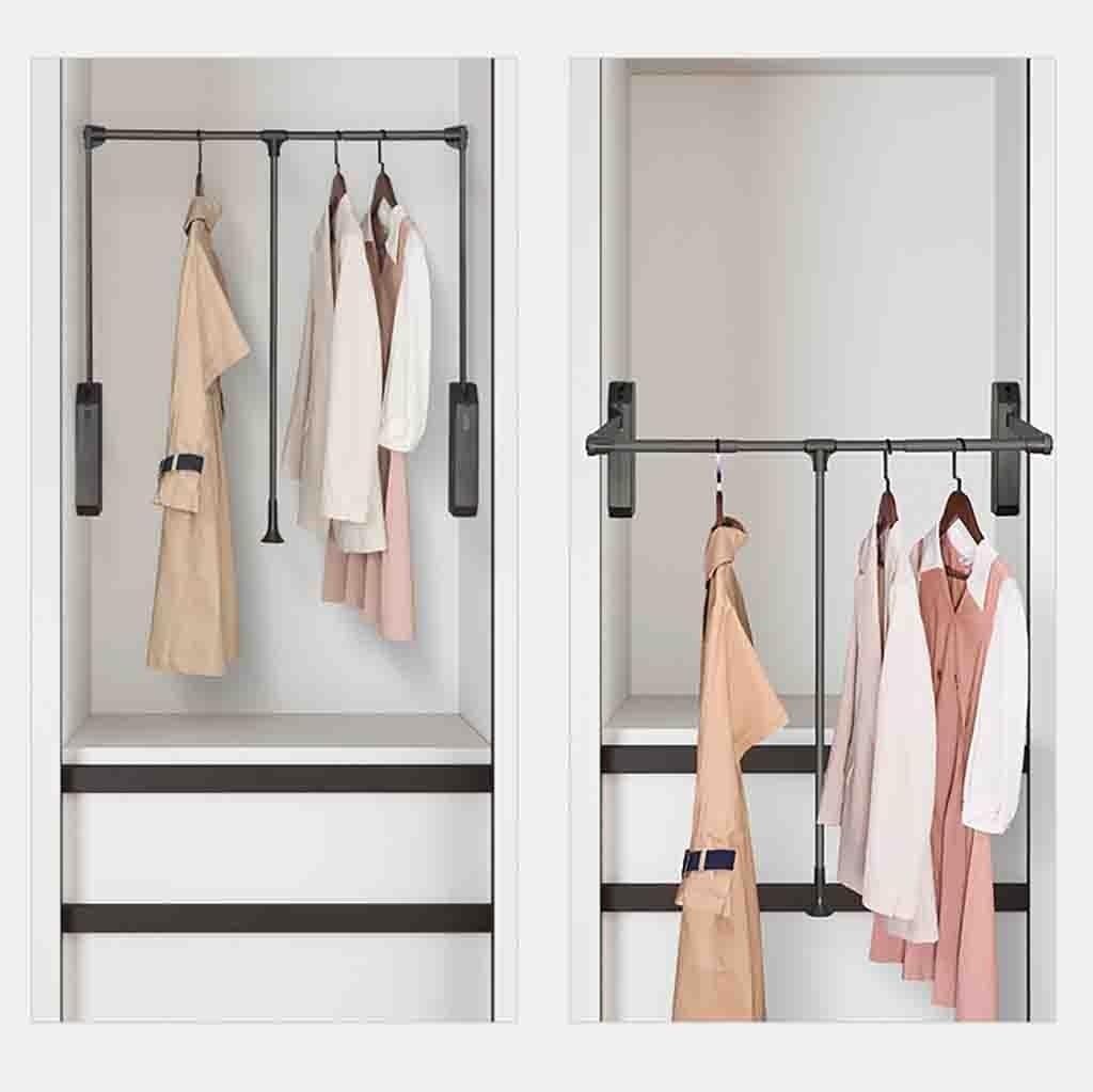 Adjustable Wall Mounted Clothes Rack Wardrobe Liftable Clothes Rail Closet Rod with Pull Down Design Suitable for Width 35 48inch.