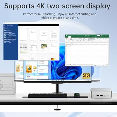 Mini PC (4C/4T) 8GB RAM 128GB SSD Support 2T desktop computers windows/WiFi/BT/DC/RJ45 LAN 1000M/USB*4/USB-C*2 /HDMI*2 4K Dual Display 2.4G/5G WiFi & BT4.2 Mini Desktop Computer Home Office (N3700)