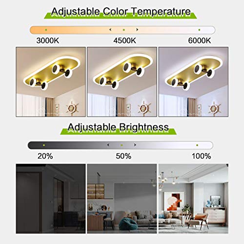 LucaSng-Skateboard-Deckenlampe-LED-Kinderzimmerlampe-Dimmbar-Fernbedienung-Deckenleuchte-32W-Jungen-Maedchen-Kinderzimmer-Jugendzimmer-Moderne-Metall-Decken-Lampe-Kinderdeckenlampe-3000-6500K