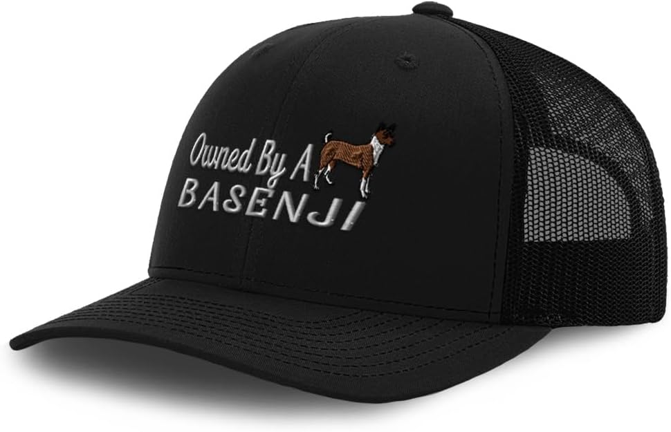 Speedy Pros Mesh Cap Embroidered Owned by A Basenji Dog African Barkless Trucker Hats for Men & Women Cotton