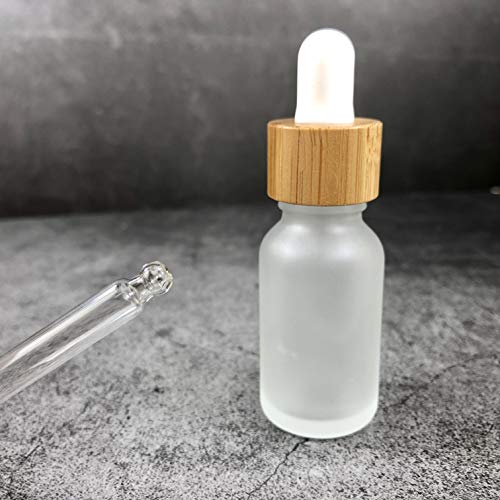 4 Pcs Bamboo Frosted Glass Eye Dropper Bottle,Empty Essential Oil Bottles With Pure Glass Pipettes,Bamboo Cap Makeup Travel Cosmetic Sample Container-Pipette&Funnel included (30ml/1 Ounce)3