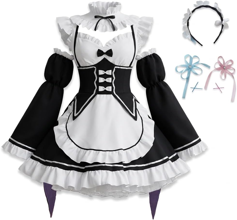 Valentines Day Outfit Women Anime Cosplay Lolita Fancy Dress Maid Dress With Socks Headwear Sets