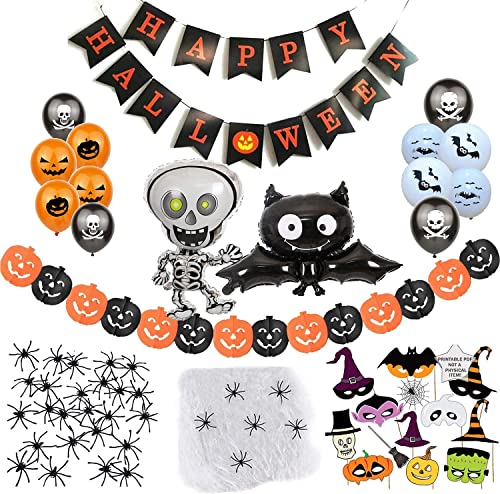 Globos de Halloween, Telaraña Decoración Halloween Set, Halloween Decoracion Casa Set,Pancarta de Calabaza Halloween Decoración infantil de Fiesta Globos,Jardín Suministros de Decoración para el Hogar Cover